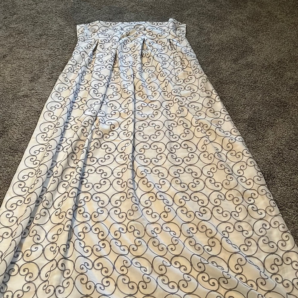 Gray and white curtains, 87”